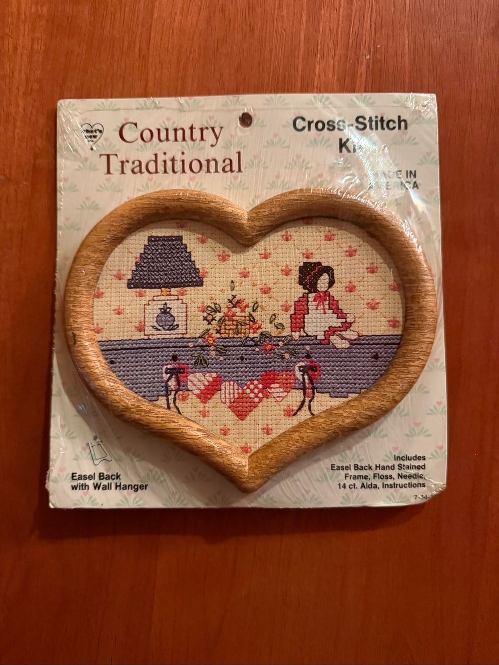 Country Traditional Heart-Shaped Cross-Stitch Kit - Red, Purple, Blue